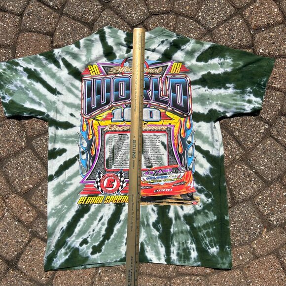 Vintage 2008 World 100 Auto Racing Tie Dye Double Sided T Shirt Men Sz L - Picture 8 of 9